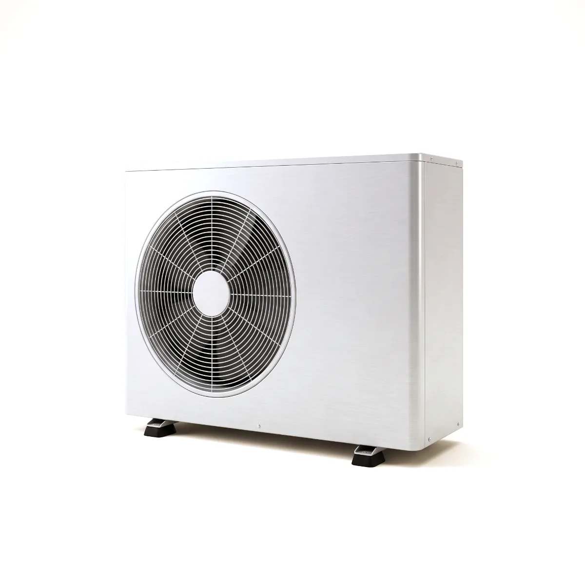 An outdoor heat pump unit with a round fan grille